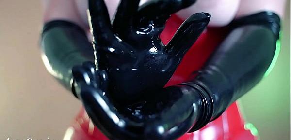  Latex gloves fetish video, lace black pantyhose, rubber skirt, sexy milf Arya Grander